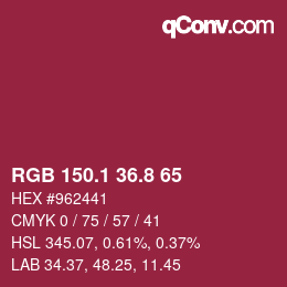 カラーコード: RGB 150.1 36.8 65 | qconv.com