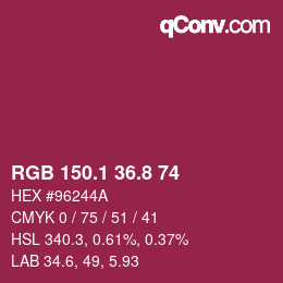 カラーコード: RGB 150.1 36.8 74 | qconv.com