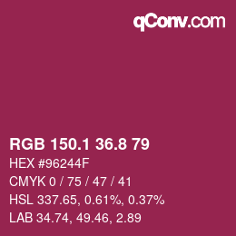 カラーコード: RGB 150.1 36.8 79 | qconv.com