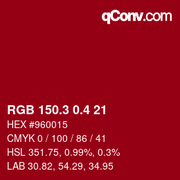 カラーコード: RGB 150.3 0.4 21 | qconv.com