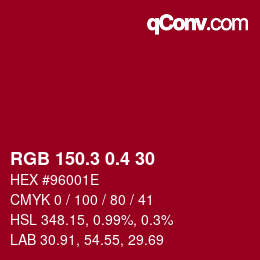 カラーコード: RGB 150.3 0.4 30 | qconv.com