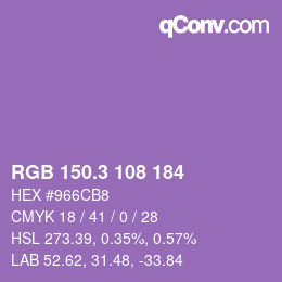 カラーコード: RGB 150.3 108 184 | qconv.com