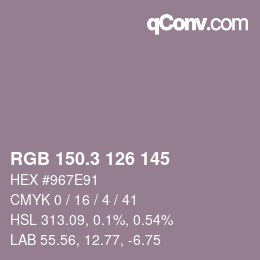 カラーコード: RGB 150.3 126 145 | qconv.com