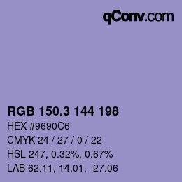 カラーコード: RGB 150.3 144 198 | qconv.com