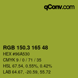 カラーコード: RGB 150.3 165 48 | qconv.com