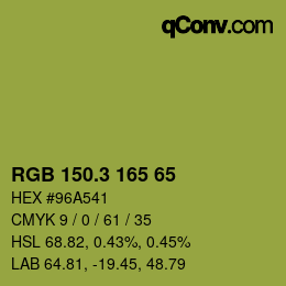 カラーコード: RGB 150.3 165 65 | qconv.com