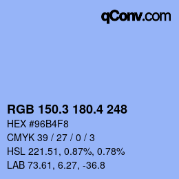 カラーコード: RGB 150.3 180.4 248 | qconv.com