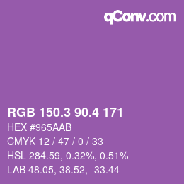 カラーコード: RGB 150.3 90.4 171 | qconv.com