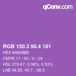 カラーコード: RGB 150.3 90.4 181 | qconv.com