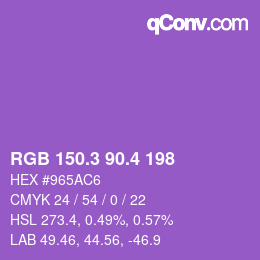 カラーコード: RGB 150.3 90.4 198 | qconv.com