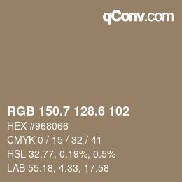 カラーコード: RGB 150.7 128.6 102 | qconv.com