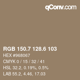 カラーコード: RGB 150.7 128.6 103 | qconv.com