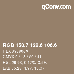 カラーコード: RGB 150.7 128.6 106.6 | qconv.com