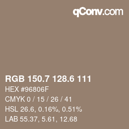 カラーコード: RGB 150.7 128.6 111 | qconv.com