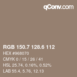 カラーコード: RGB 150.7 128.6 112 | qconv.com