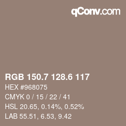 カラーコード: RGB 150.7 128.6 117 | qconv.com