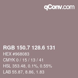 カラーコード: RGB 150.7 128.6 131 | qconv.com