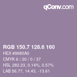 カラーコード: RGB 150.7 128.6 160 | qconv.com