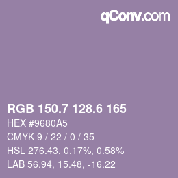 カラーコード: RGB 150.7 128.6 165 | qconv.com