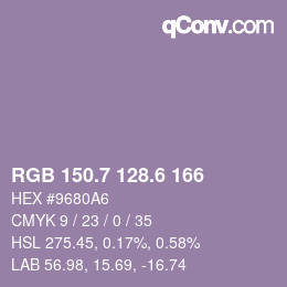 カラーコード: RGB 150.7 128.6 166 | qconv.com