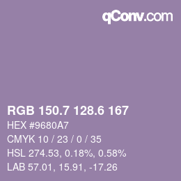 カラーコード: RGB 150.7 128.6 167 | qconv.com
