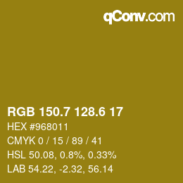 カラーコード: RGB 150.7 128.6 17 | qconv.com