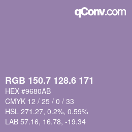 カラーコード: RGB 150.7 128.6 171 | qconv.com