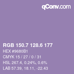 カラーコード: RGB 150.7 128.6 177 | qconv.com