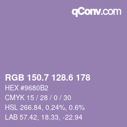カラーコード: RGB 150.7 128.6 178 | qconv.com