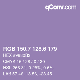カラーコード: RGB 150.7 128.6 179 | qconv.com