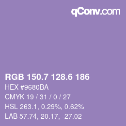 カラーコード: RGB 150.7 128.6 186 | qconv.com