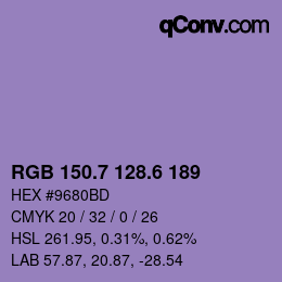 カラーコード: RGB 150.7 128.6 189 | qconv.com