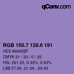 カラーコード: RGB 150.7 128.6 191 | qconv.com