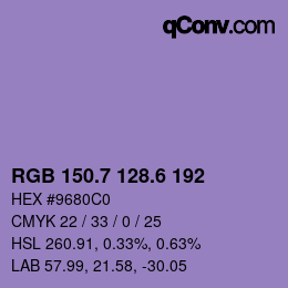 カラーコード: RGB 150.7 128.6 192 | qconv.com