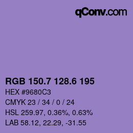 カラーコード: RGB 150.7 128.6 195 | qconv.com