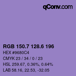 カラーコード: RGB 150.7 128.6 196 | qconv.com