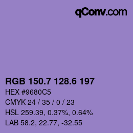 カラーコード: RGB 150.7 128.6 197 | qconv.com
