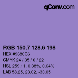 カラーコード: RGB 150.7 128.6 198 | qconv.com