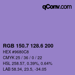 カラーコード: RGB 150.7 128.6 200 | qconv.com