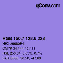 カラーコード: RGB 150.7 128.6 228 | qconv.com
