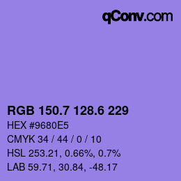 カラーコード: RGB 150.7 128.6 229 | qconv.com