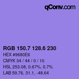 カラーコード: RGB 150.7 128.6 230 | qconv.com