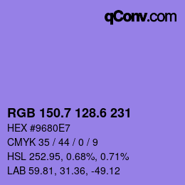 カラーコード: RGB 150.7 128.6 231 | qconv.com