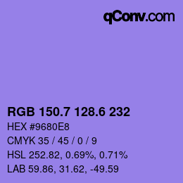カラーコード: RGB 150.7 128.6 232 | qconv.com