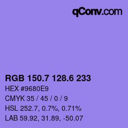 カラーコード: RGB 150.7 128.6 233 | qconv.com