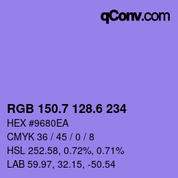 カラーコード: RGB 150.7 128.6 234 | qconv.com