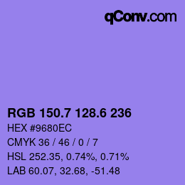 カラーコード: RGB 150.7 128.6 236 | qconv.com
