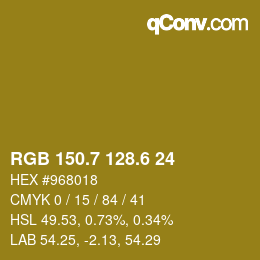 カラーコード: RGB 150.7 128.6 24 | qconv.com