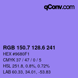 カラーコード: RGB 150.7 128.6 241 | qconv.com
