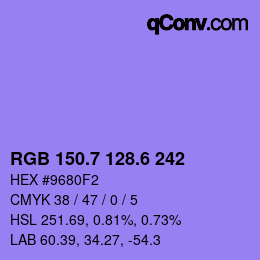 カラーコード: RGB 150.7 128.6 242 | qconv.com